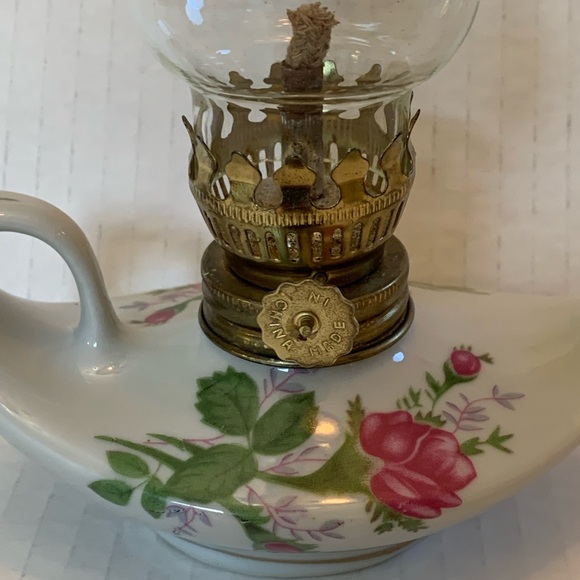 Vintage Miniature Porcelain Oil Lamp. Rose Flower Design. Knick Knack Decor - Picture 2 of 8